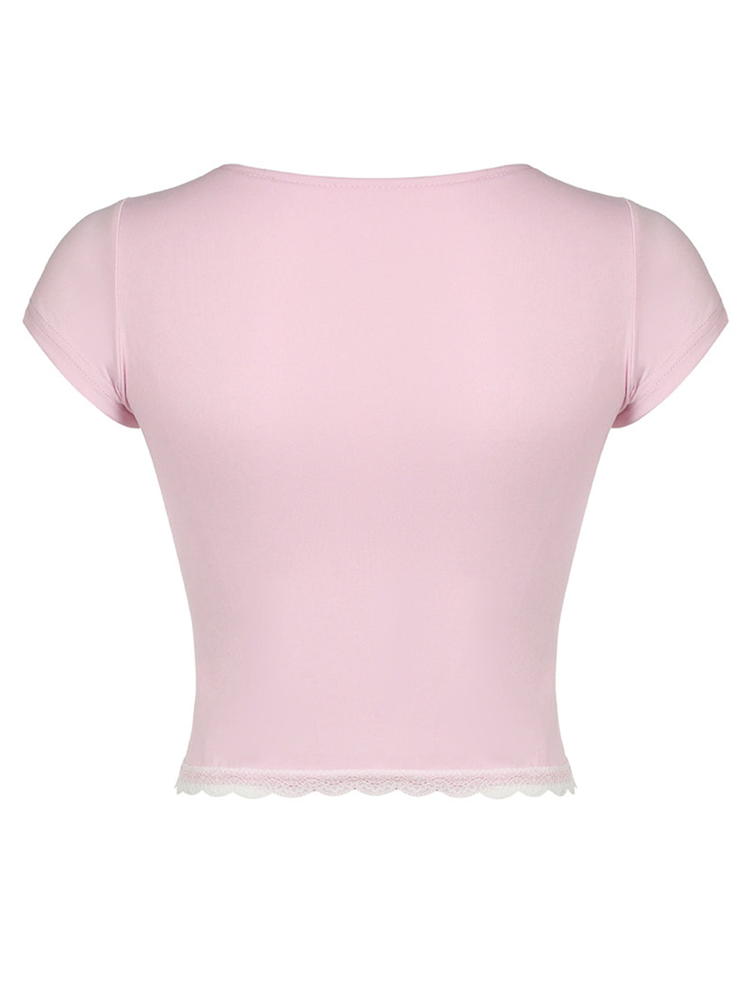 Lace Detail Sweetheart Neck Short Sleeve T-Shirt