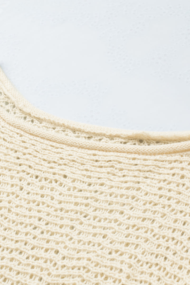Openwork Boat Neck Raglan Sleeve Knit Top