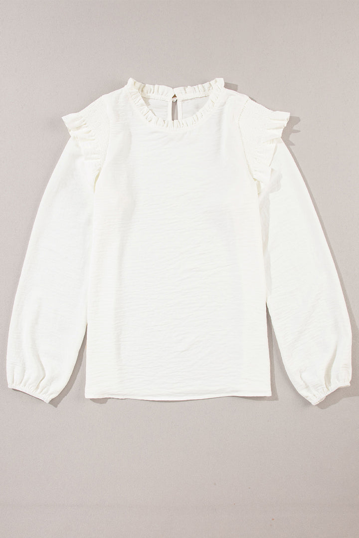 Frill Mock Neck Ruffled Balloon Sleeve Blouse