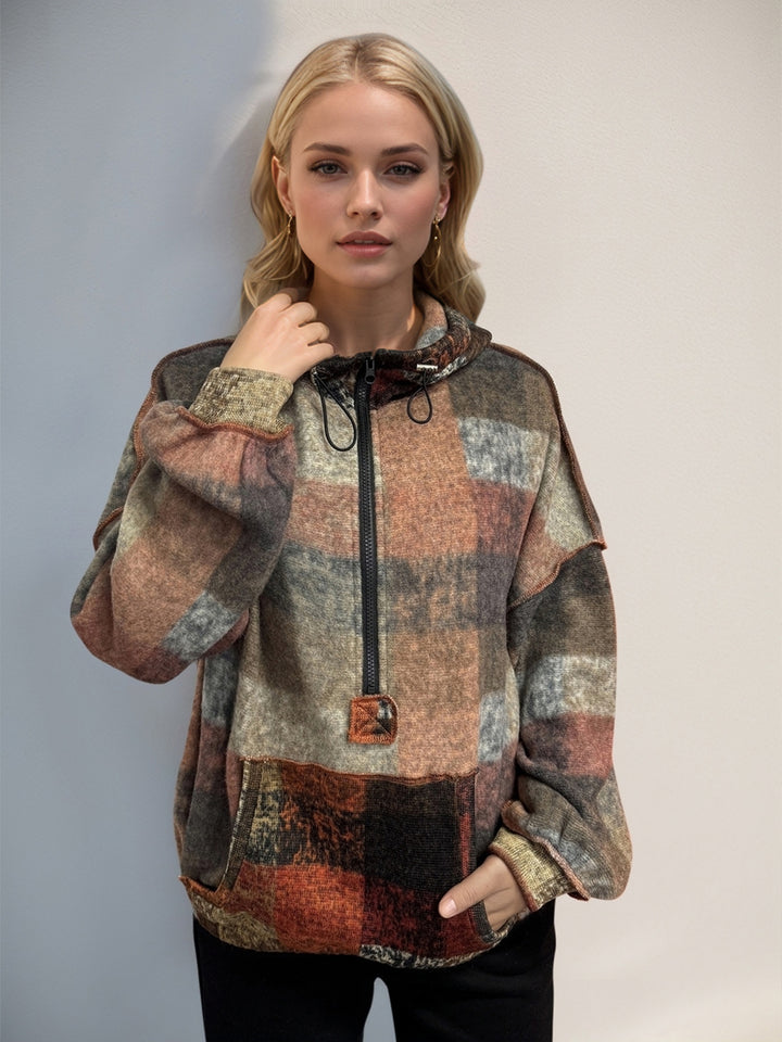 Double Take Full Size Half Zip Exposed Seam Hoodie