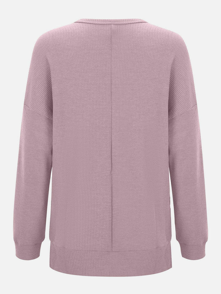 Side Slit Round Neck Long Sleeve T-Shirt