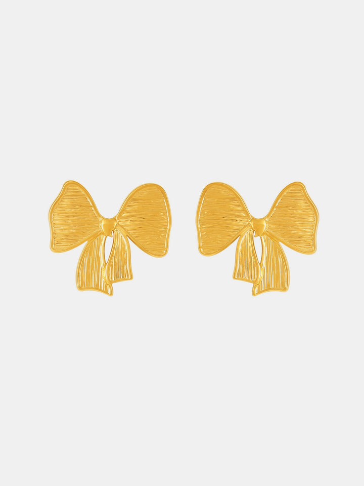 18K Gold-Plated Stainless Steel Bow Earrings and Necklace Set