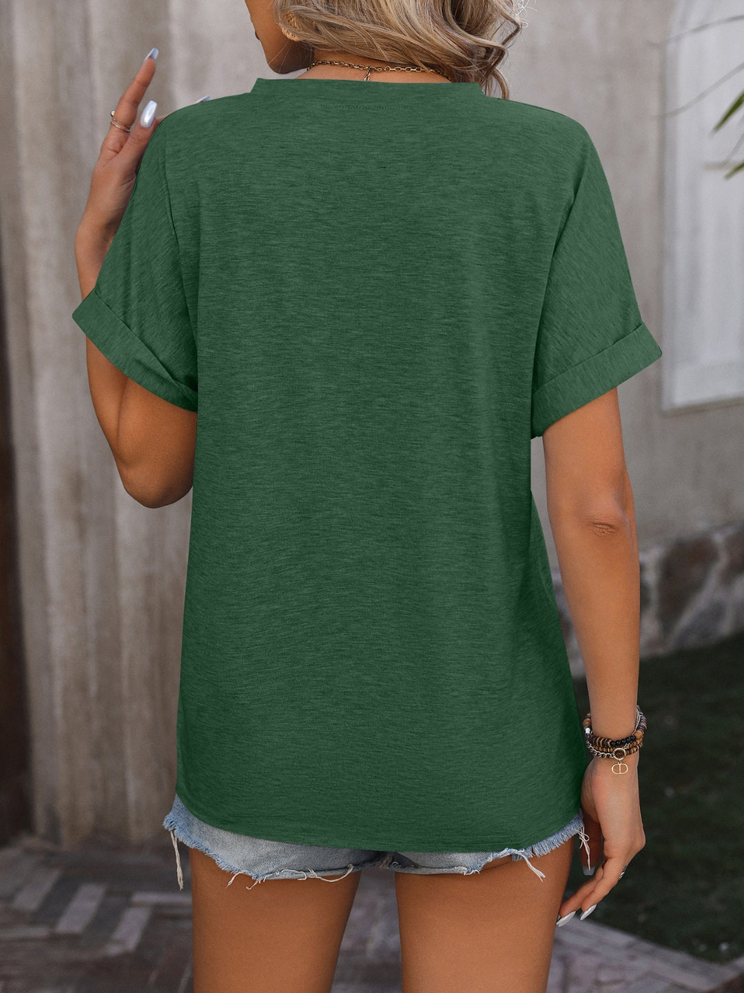 Mandy Notched Buttoned Short Sleeve T-Shirt