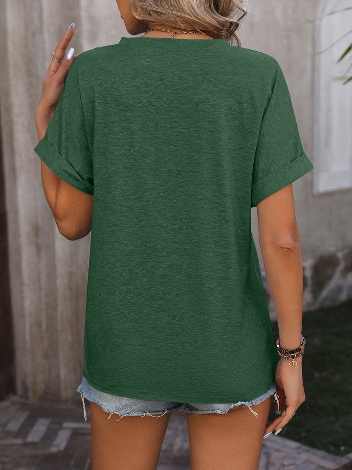 Mandy Notched Buttoned Short Sleeve T-Shirt