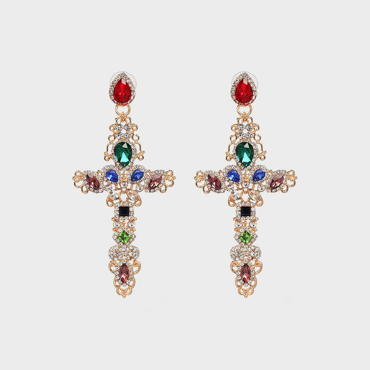 Rhinestone Alloy Cross Earrings