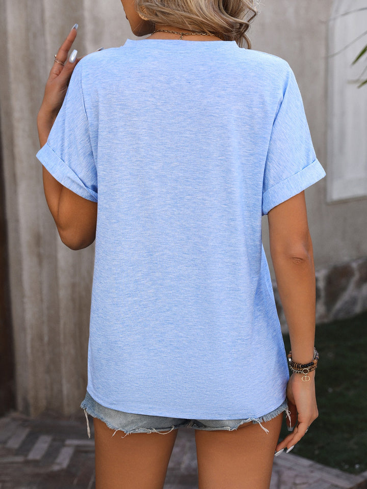 Mandy Notched Buttoned Short Sleeve T-Shirt