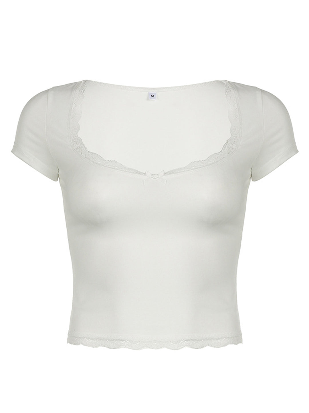 Lace Detail Sweetheart Neck Short Sleeve T-Shirt