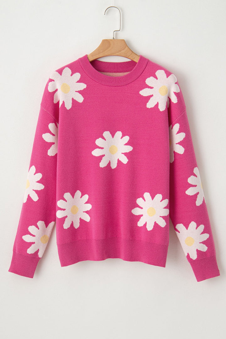 Daisy Round Neck Dropped Shoulder Sweater