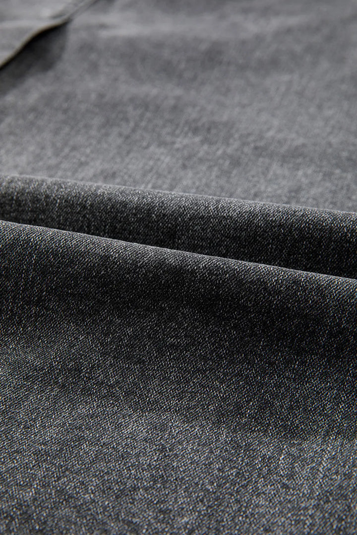 Raw Hem Midi Denim Skirt with Pockets