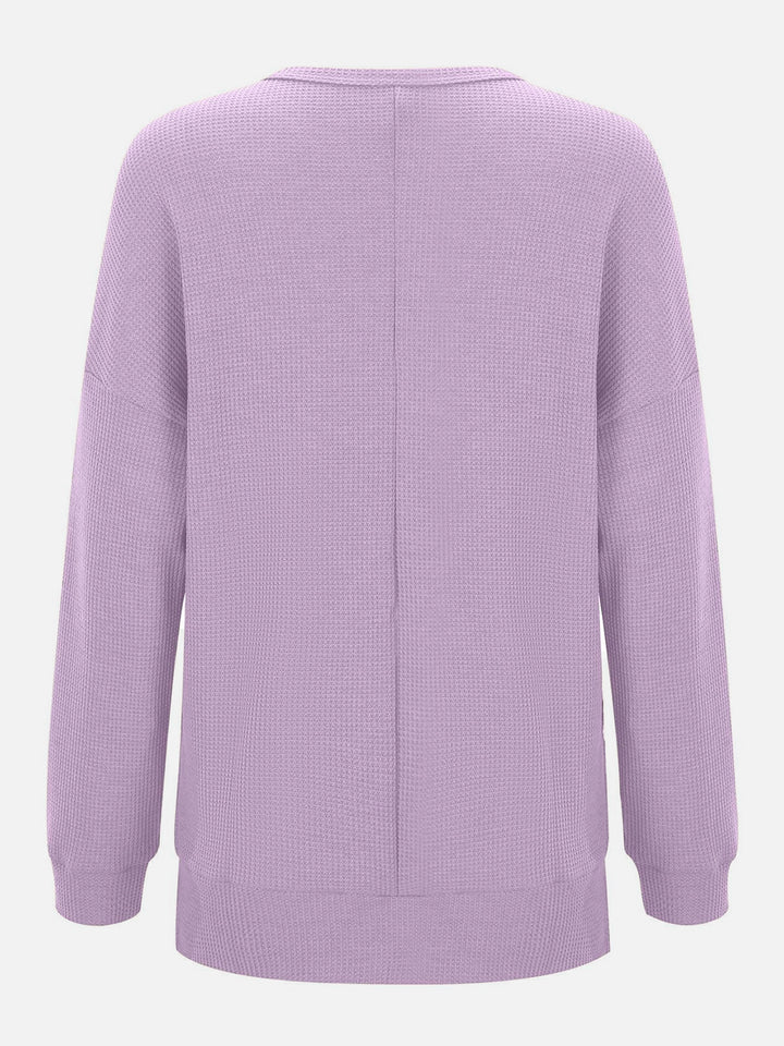 Side Slit Round Neck Long Sleeve T-Shirt