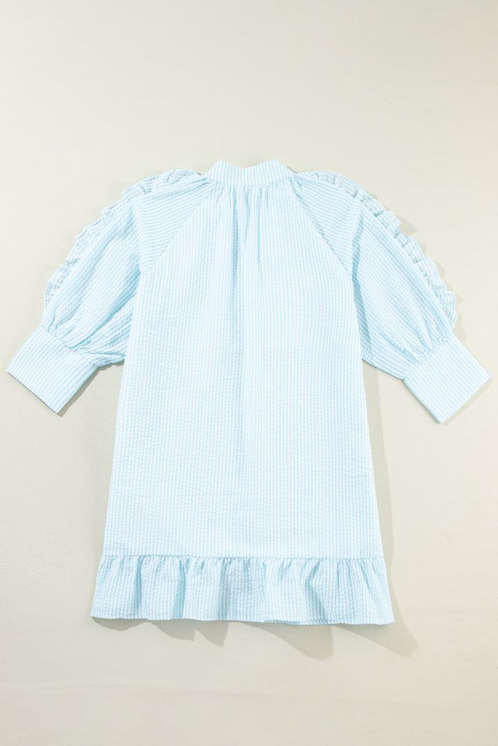 Ruffled Striped Notched Mini Dress