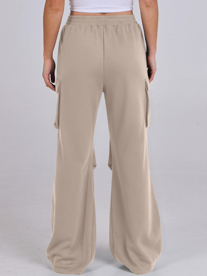 Elastic Waist Wide Leg Pants with Pockets